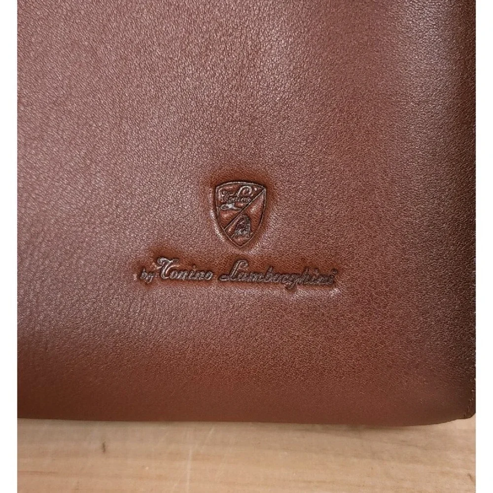 Tonino Lamborghini Brown Leather Bag Attache 14 Inch Made in Italy